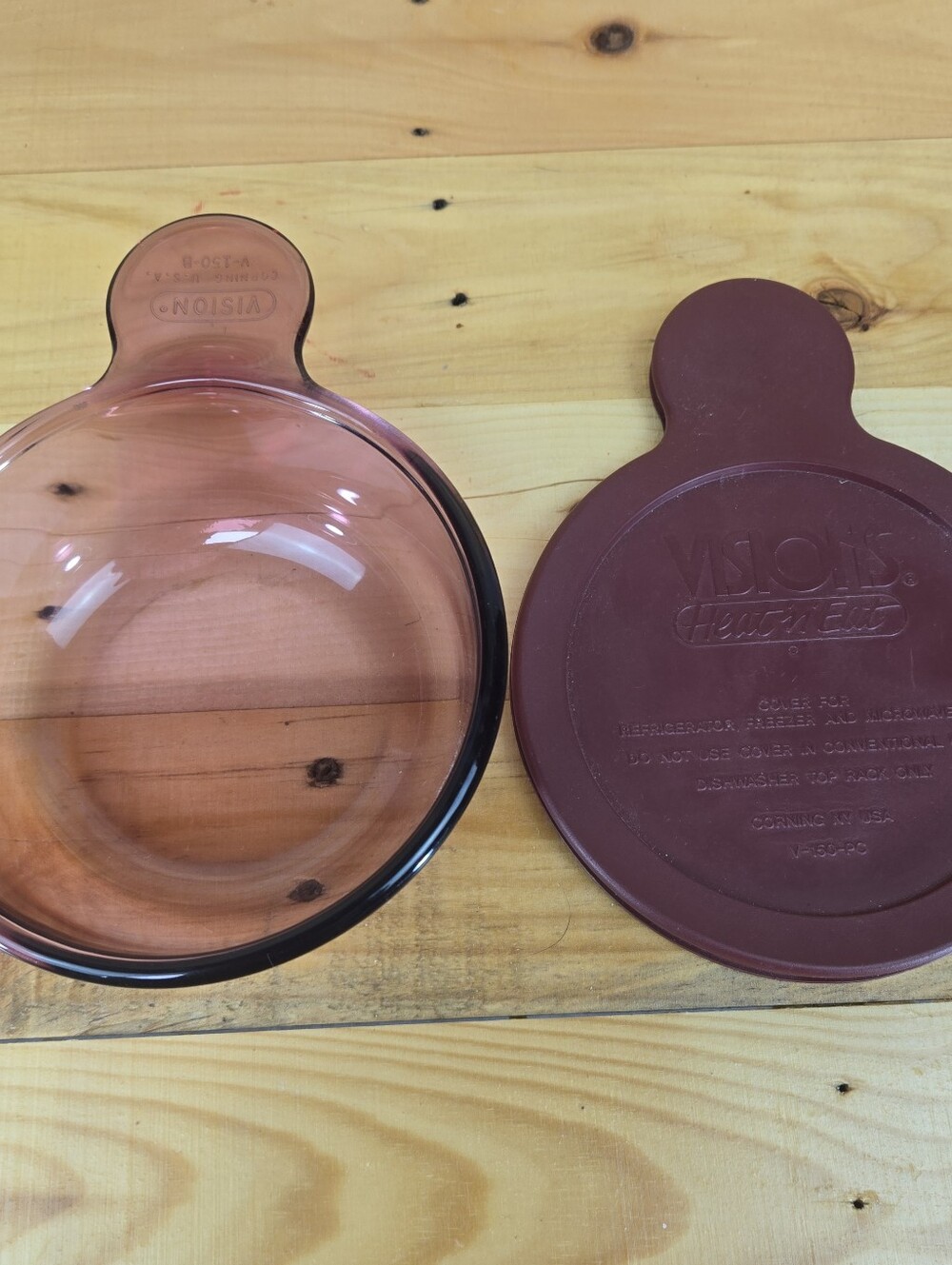 Vintage Cranberry Corning Visions Heat n Eat  Grab It Bowl V-150-B V-150-PC Lid